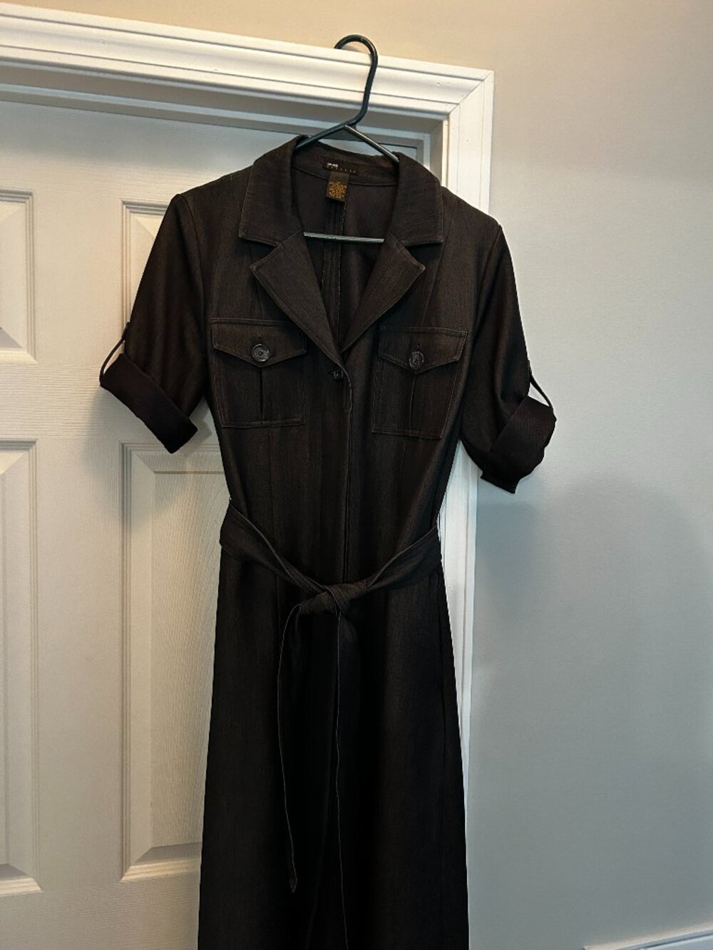 Grace Elements Button-Front Belted Dress Size 10 Charcoal Black